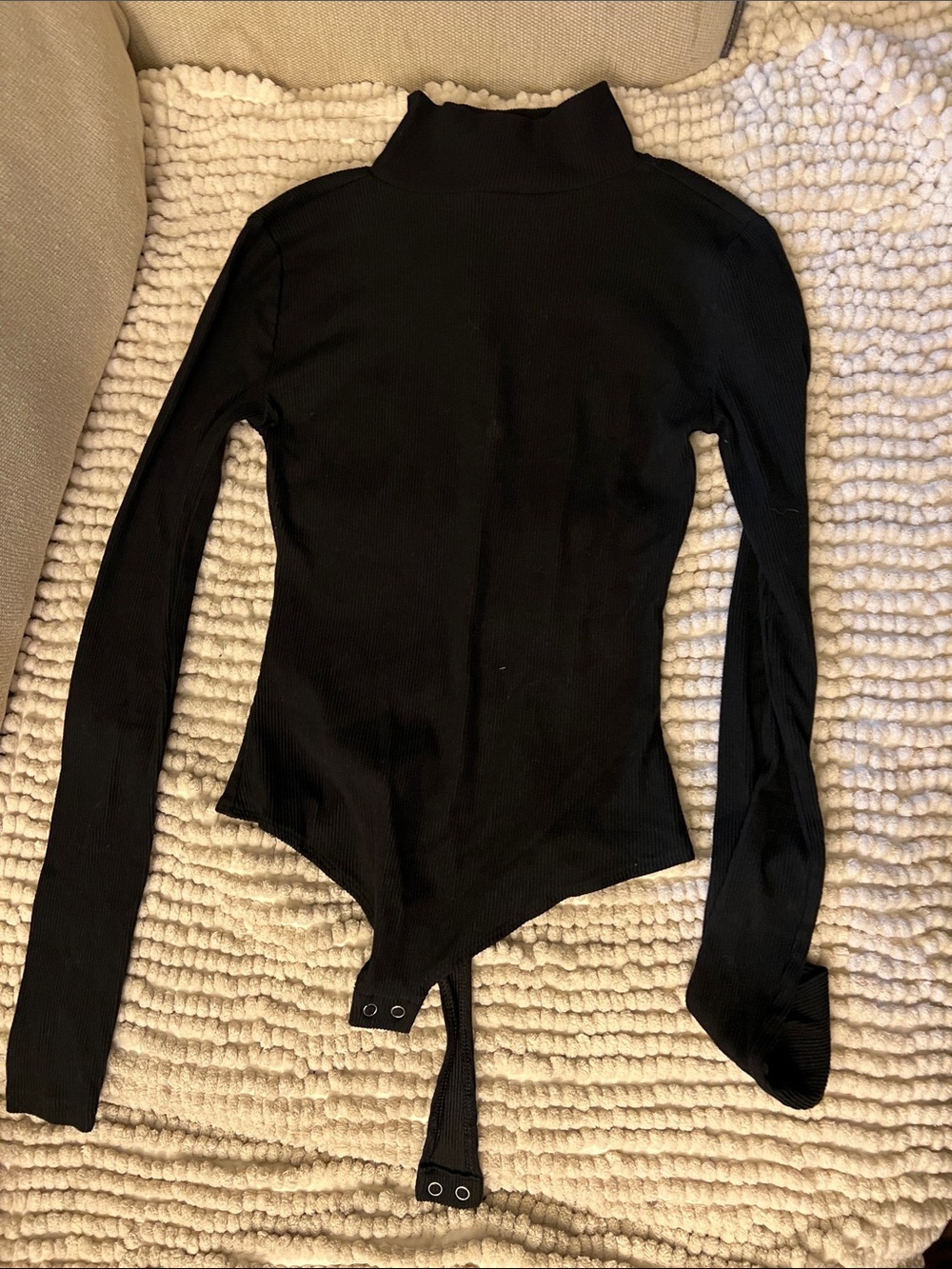 SO Black Long-Sleeve Turtleneck Ribbed Bodysuit